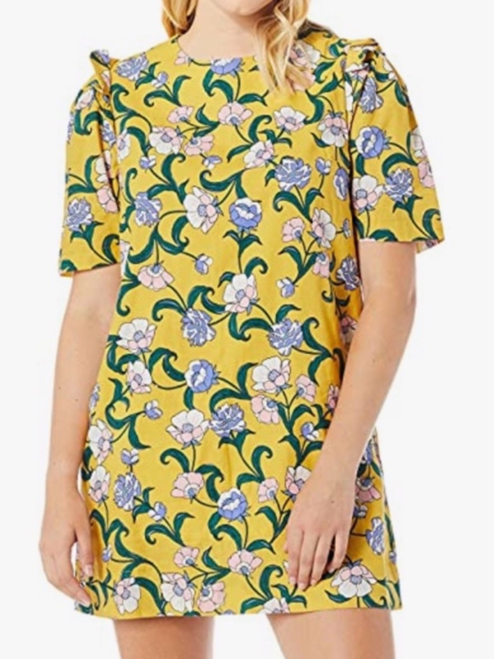 Anthropology Moon River yellow retro floral dress